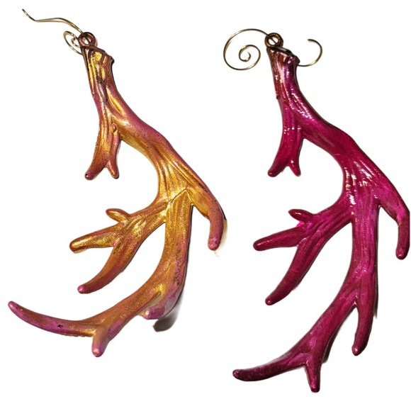 Set of (3) Gold, Pink, & hints of Red Antler Ornaments - Picture 12 of 16
